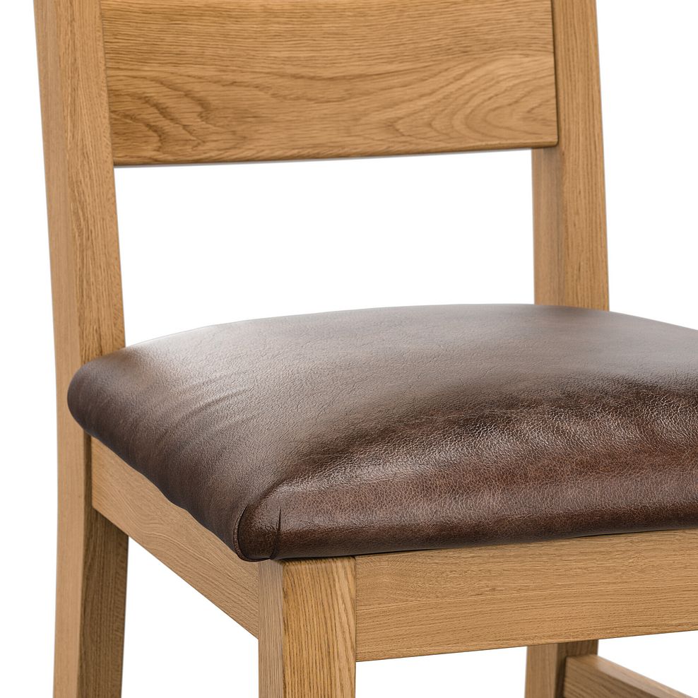 Linear Natural Oak Chair with Vintage Brown Leather Look Seat 5
