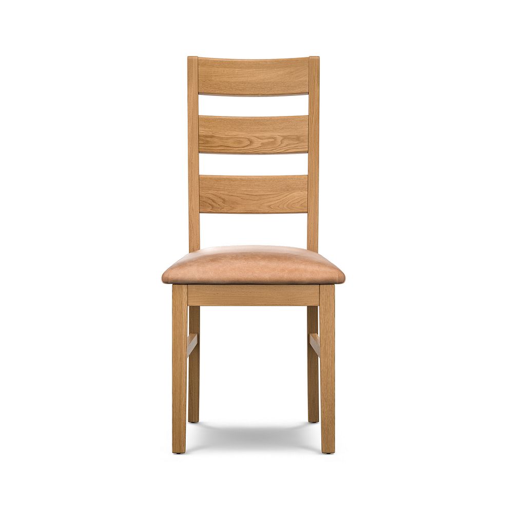 Linear Natural Oak Chair with Vintage Tan Leather Look Seat 2
