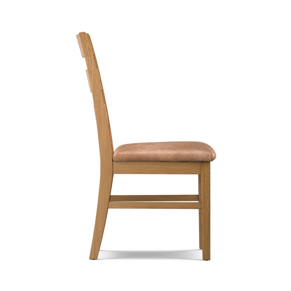 Linear Natural Oak Chair with Vintage Tan Leather Look Seat 3