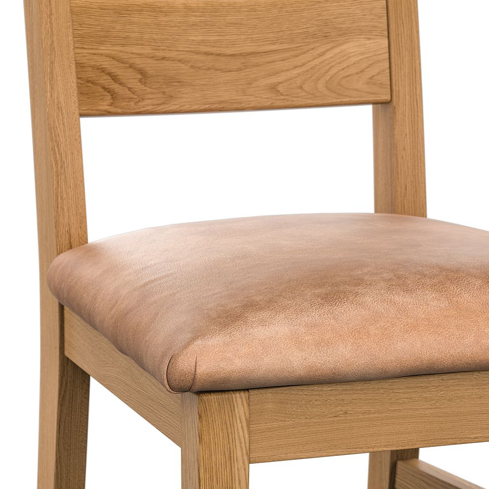 Linear Natural Oak Chair with Vintage Tan Leather Look Seat 5