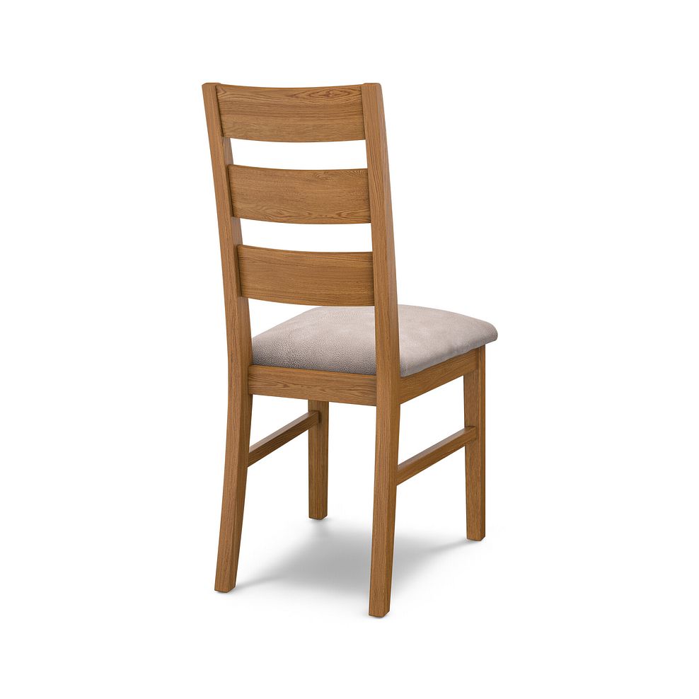 Linear Rustic Oak Chair with Dappled Beige Fabric Seat 4