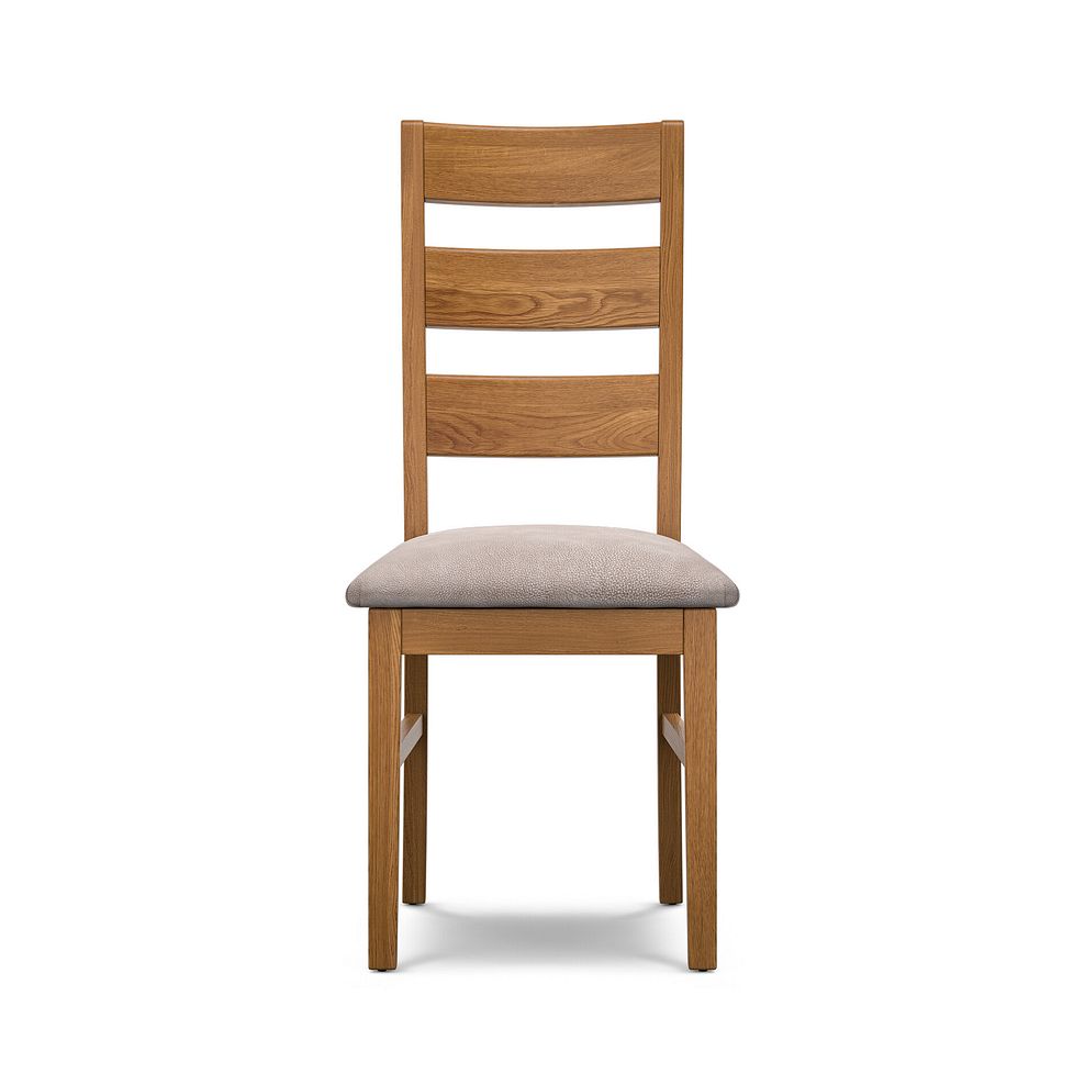 Linear Rustic Oak Chair with Dappled Beige Fabric Seat 2