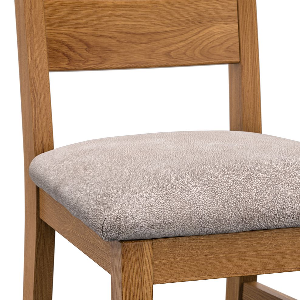 Linear Rustic Oak Chair with Dappled Beige Fabric Seat 5