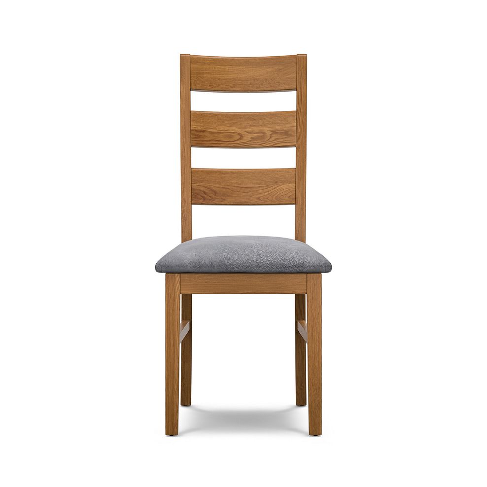 Linear Rustic Oak Chair with Dappled Silver Fabric Seat 2