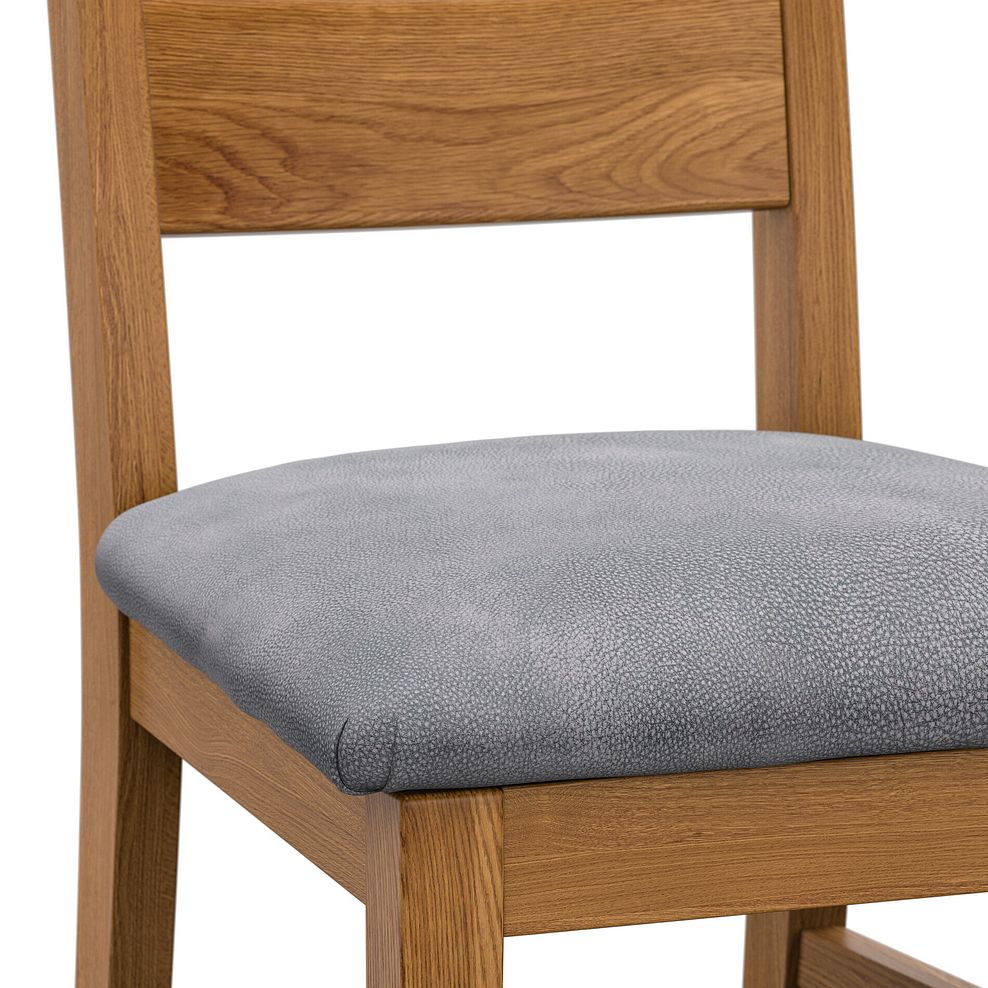 Linear Rustic Oak Chair with Dappled Silver Fabric Seat 5