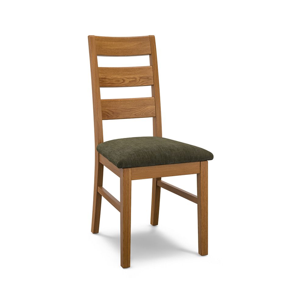 Linear Rustic Oak Chair with Verona Green Fabric Seat 1