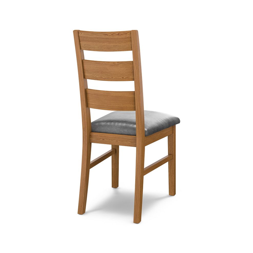 Linear Rustic Oak Chair with Vintage Black Leather Look Seat 4