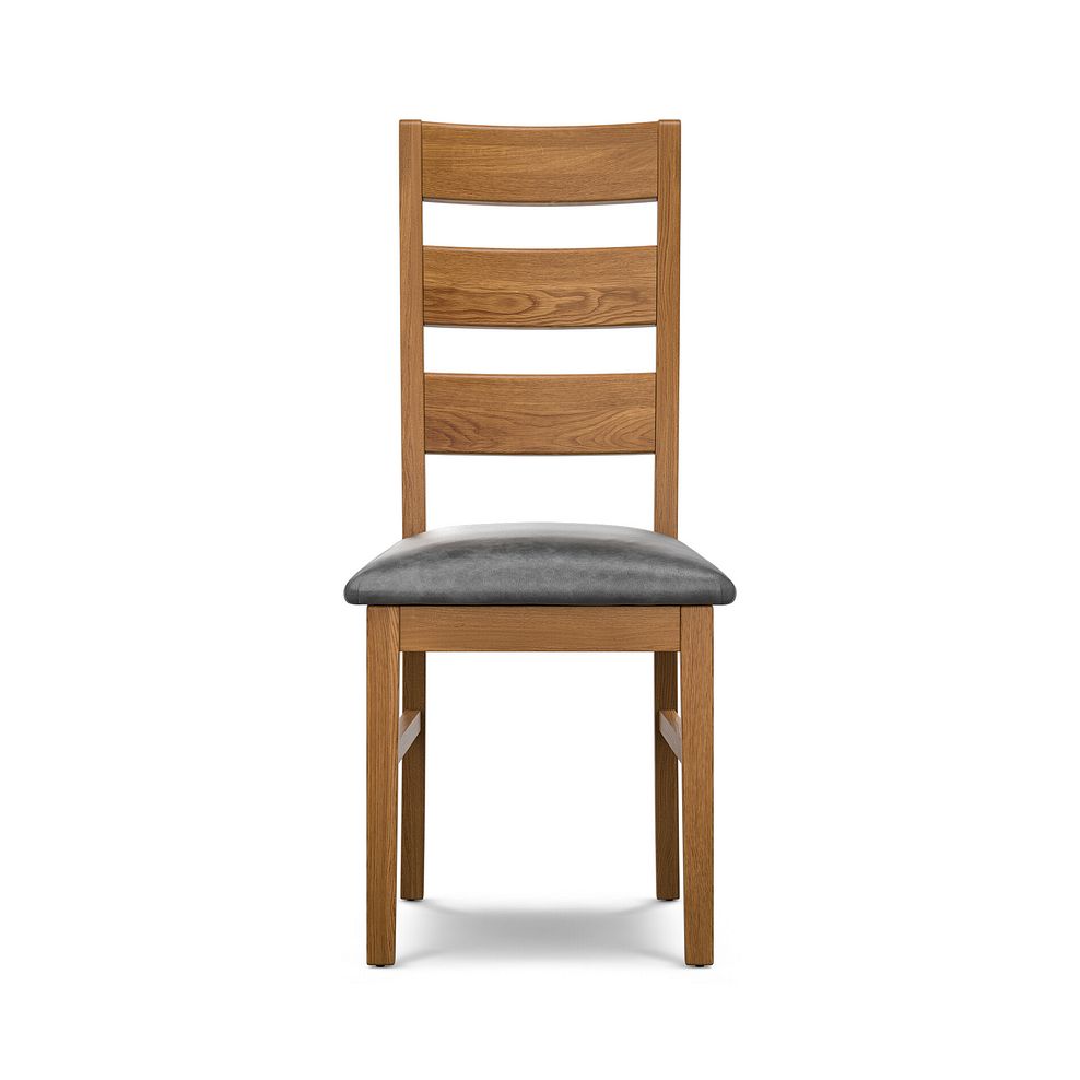 Linear Rustic Oak Chair with Vintage Black Leather Look Seat 2