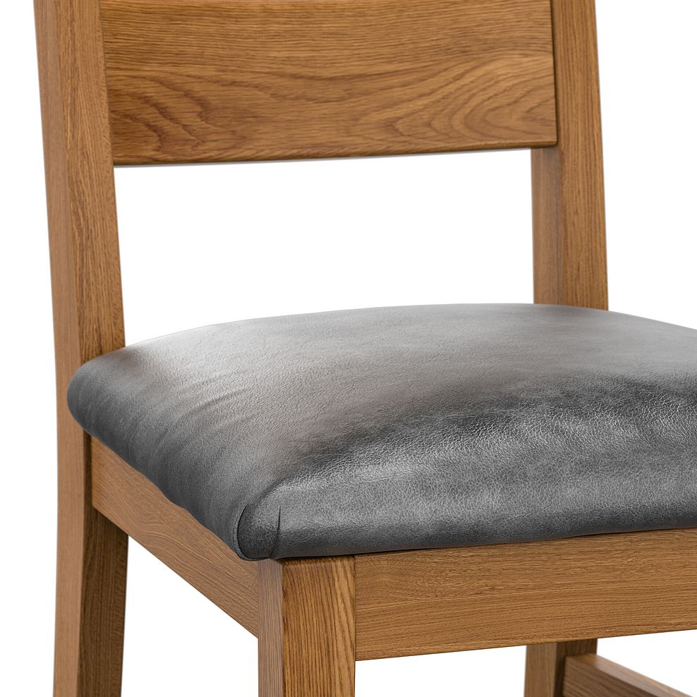 Linear Rustic Oak Chair with Vintage Black Leather Look Seat 5