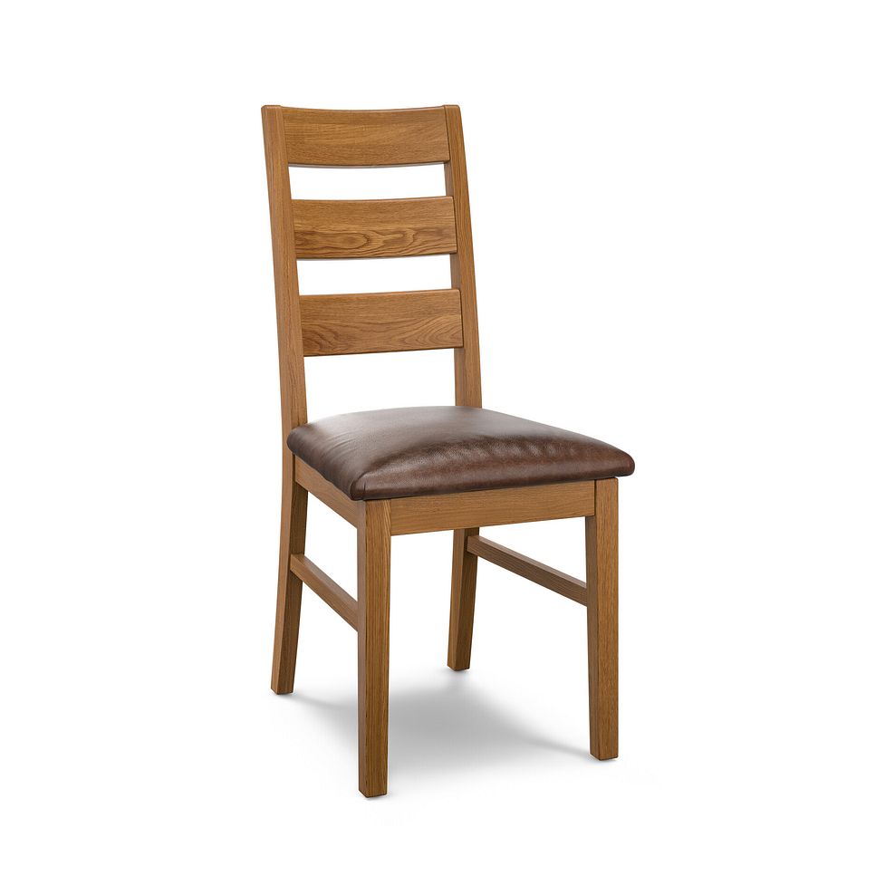 Linear Rustic Oak Chair with Vintage Brown Leather Look Seat 1