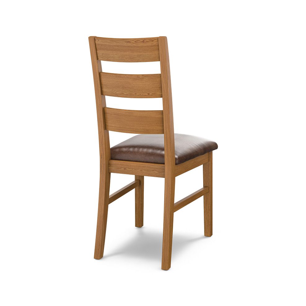 Linear Rustic Oak Chair with Vintage Brown Leather Look Seat 4