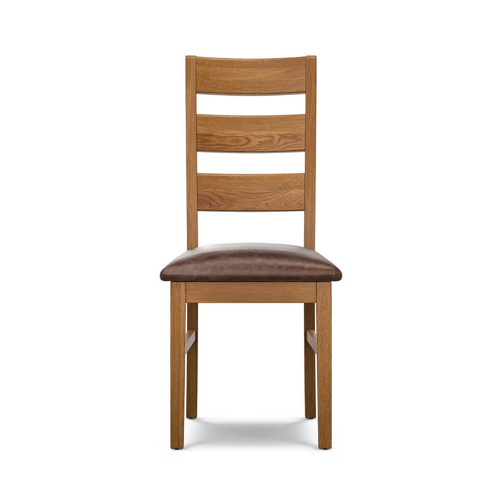 Linear Rustic Oak Chair with Vintage Brown Leather Look Seat 2