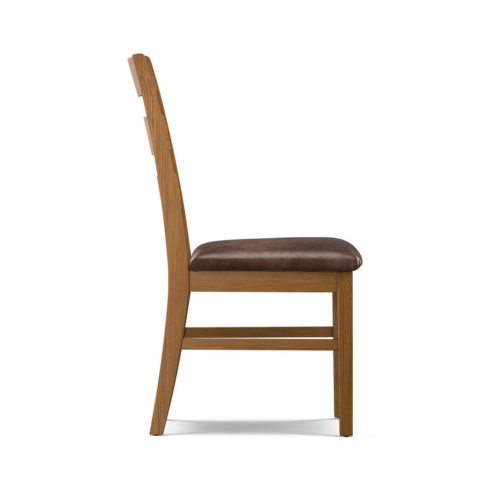 Linear Rustic Oak Chair with Vintage Brown Leather Look Seat 3