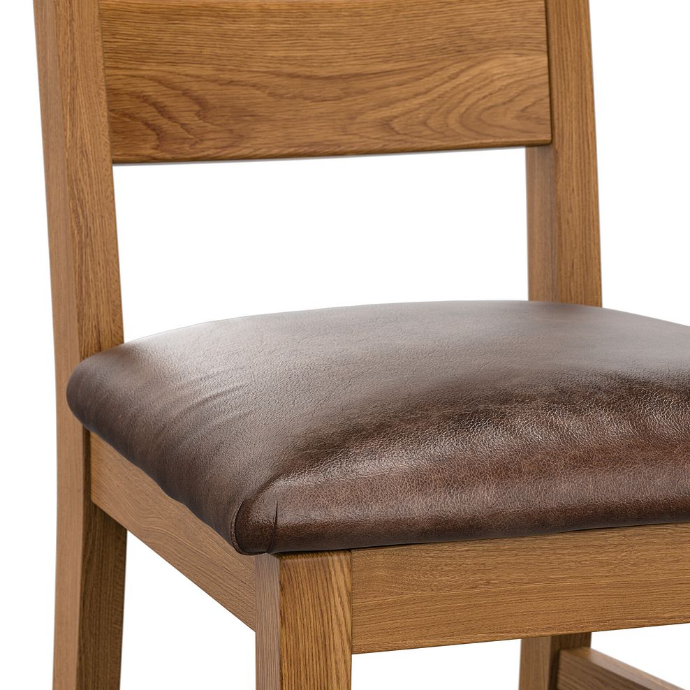 Linear Rustic Oak Chair with Vintage Brown Leather Look Seat 5