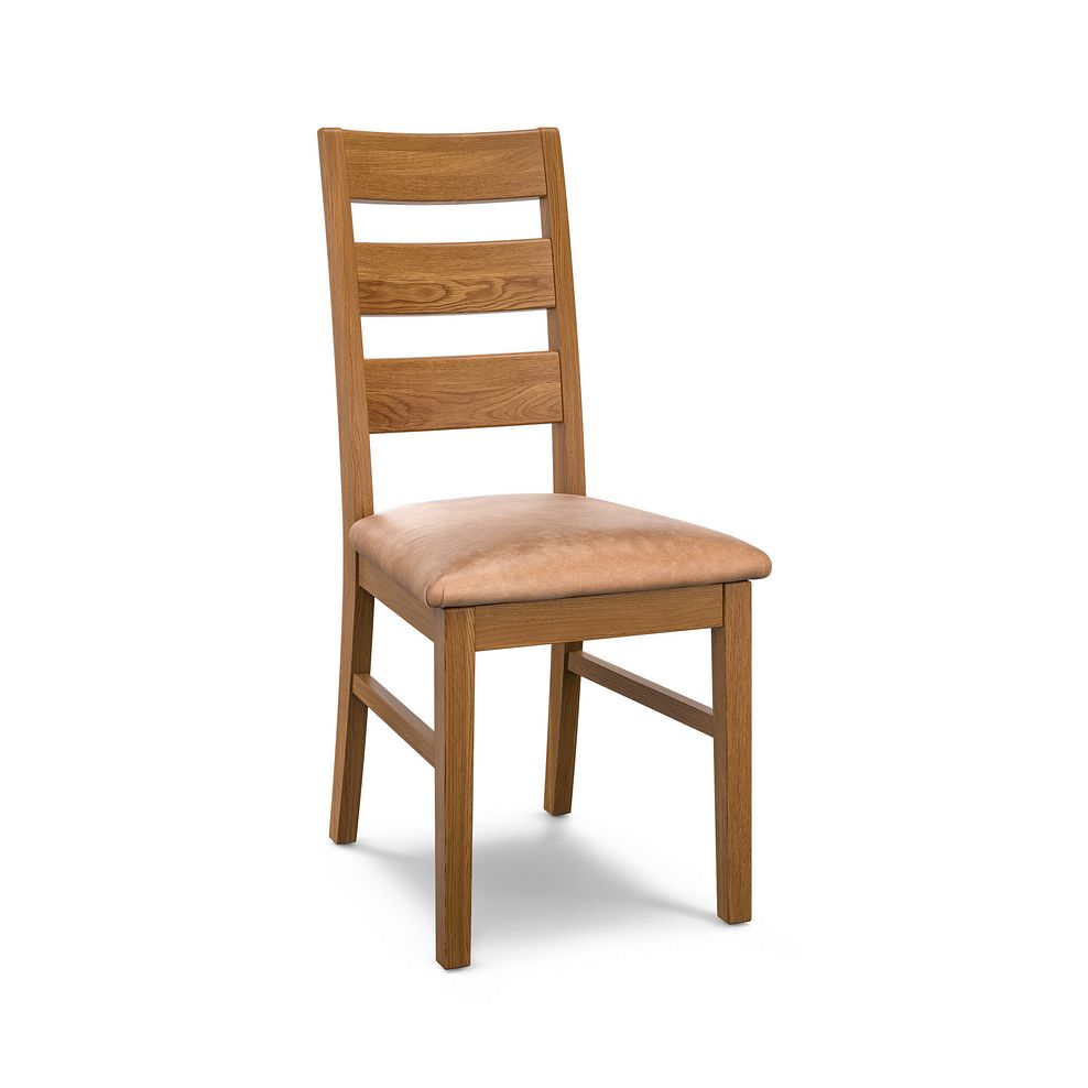 Linear Rustic Oak Chair with Vintage Tan Leather Look Seat 1