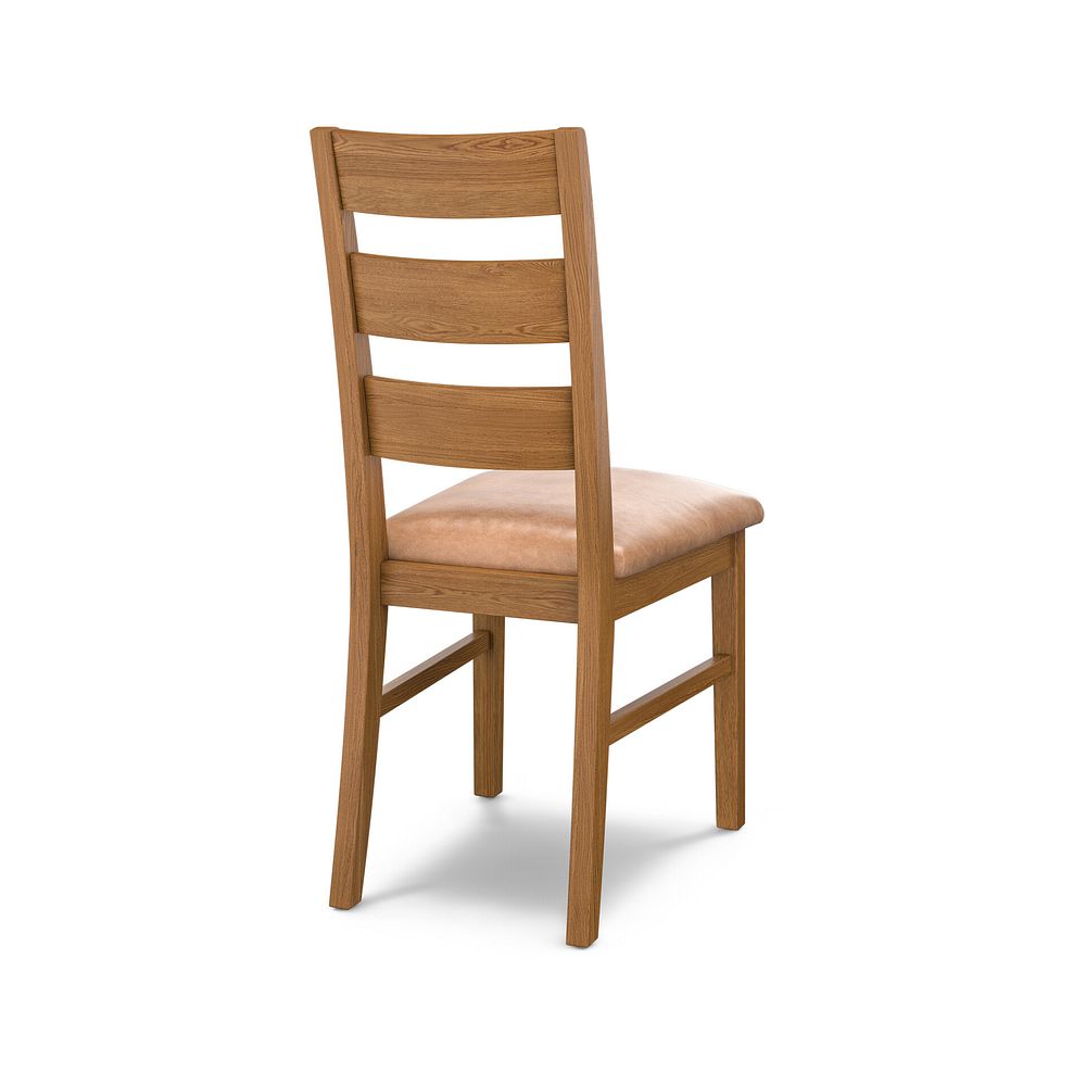 Linear Rustic Oak Chair with Vintage Tan Leather Look Seat 4