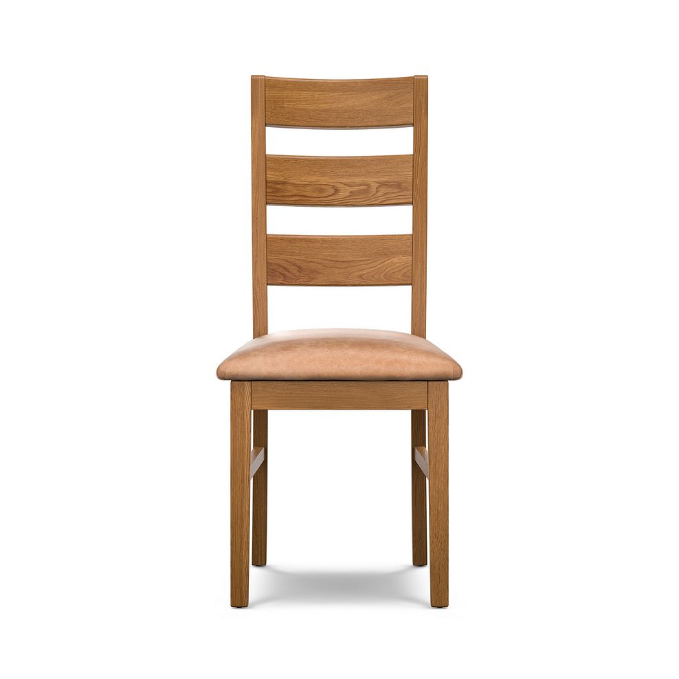 Linear Rustic Oak Chair with Vintage Tan Leather Look Seat 2