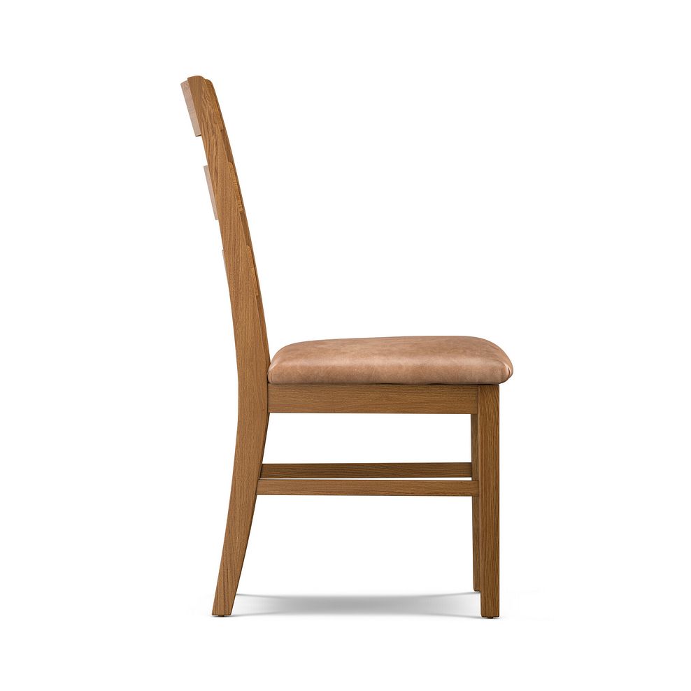 Linear Rustic Oak Chair with Vintage Tan Leather Look Seat 3