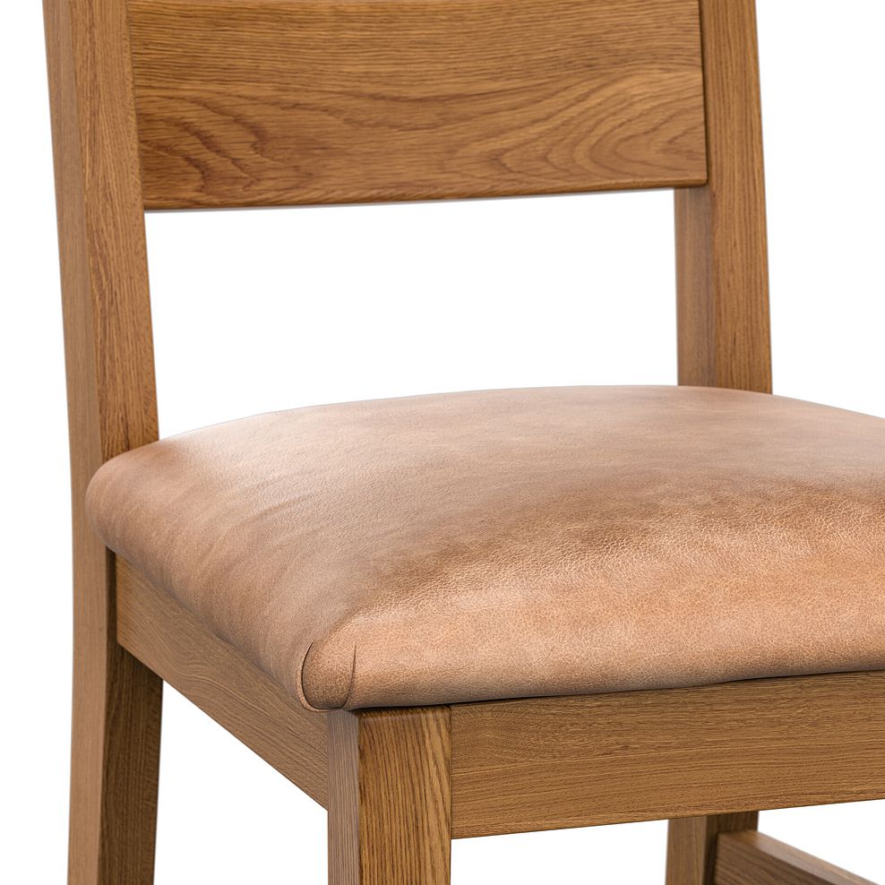 Linear Rustic Oak Chair with Vintage Tan Leather Look Seat 5