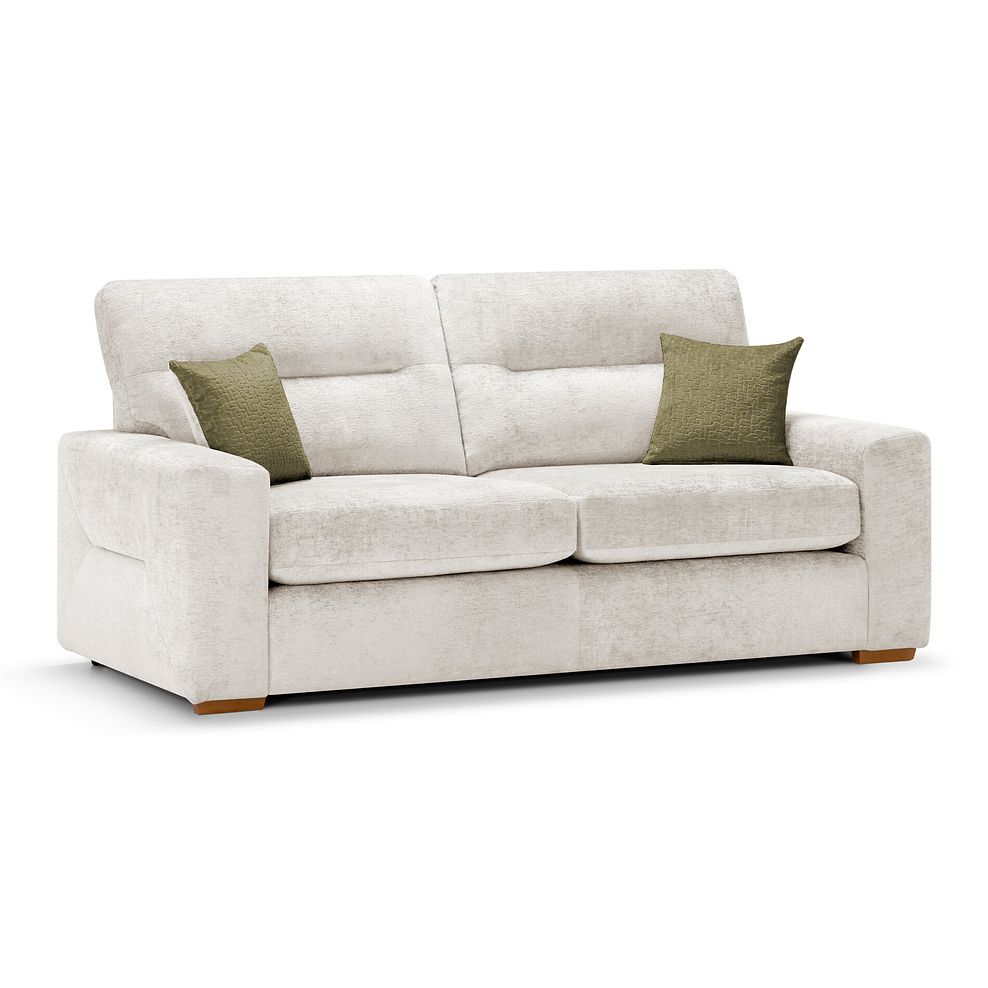 Lorenzo 3 Seater Sofa in Paolo Cream Fabric with Fern Scatter Cushions 1