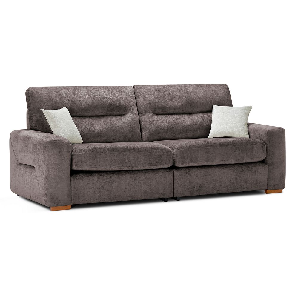 Lorenzo 4 Seater Sofa in Paolo Espresso Fabric with Oyster Scatter Cushions 1