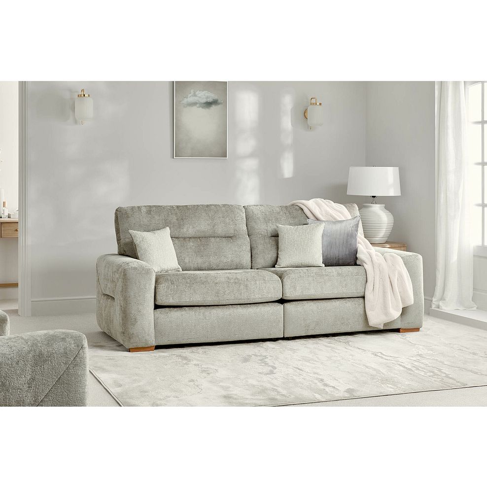 Lorenzo 4 Seater Sofa in Paolo Truffle Fabric with Oyster Scatter Cushions 2