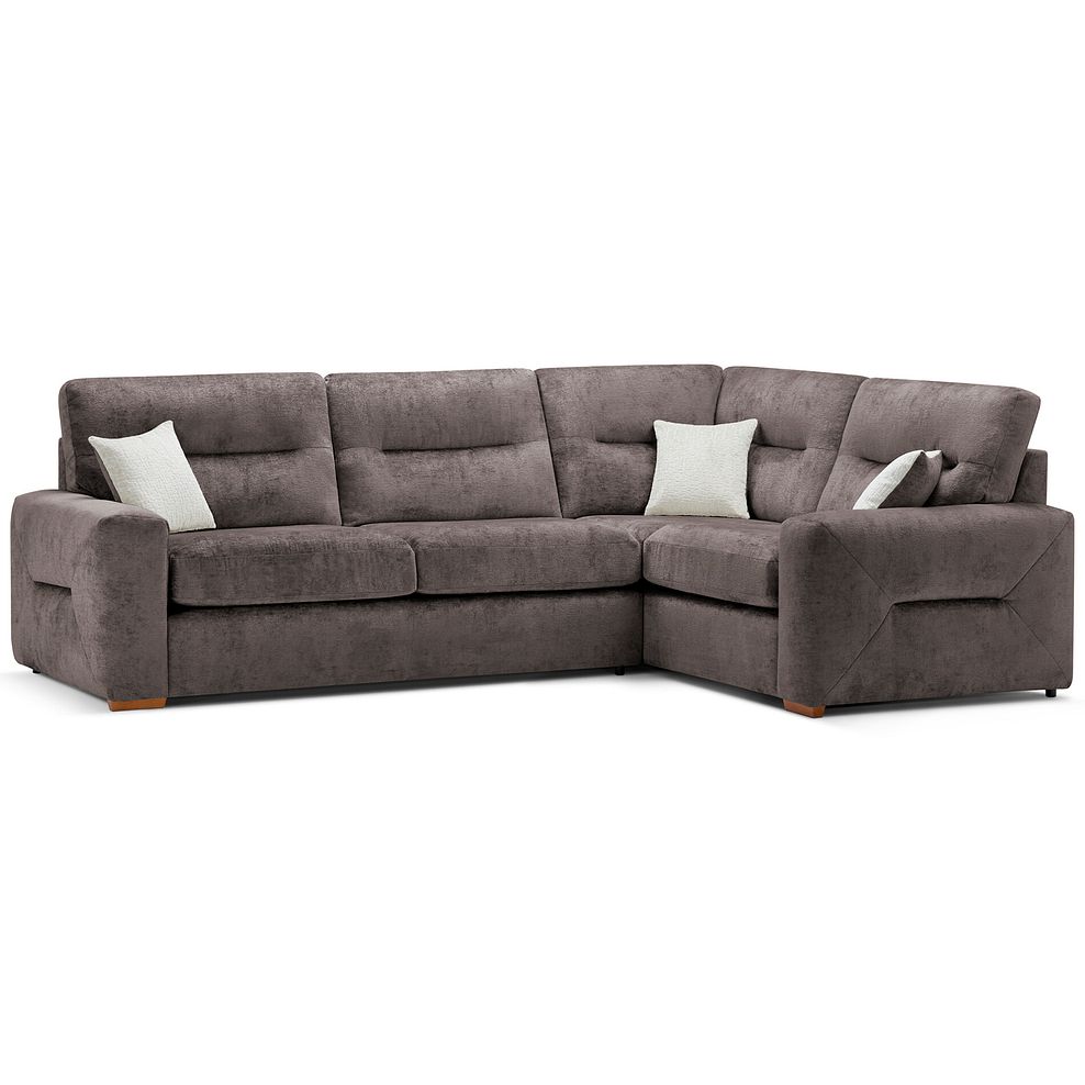 Lorenzo Left Hand Corner Sofa in Paolo Espresso Fabric with Oyster Scatter Cushions 1