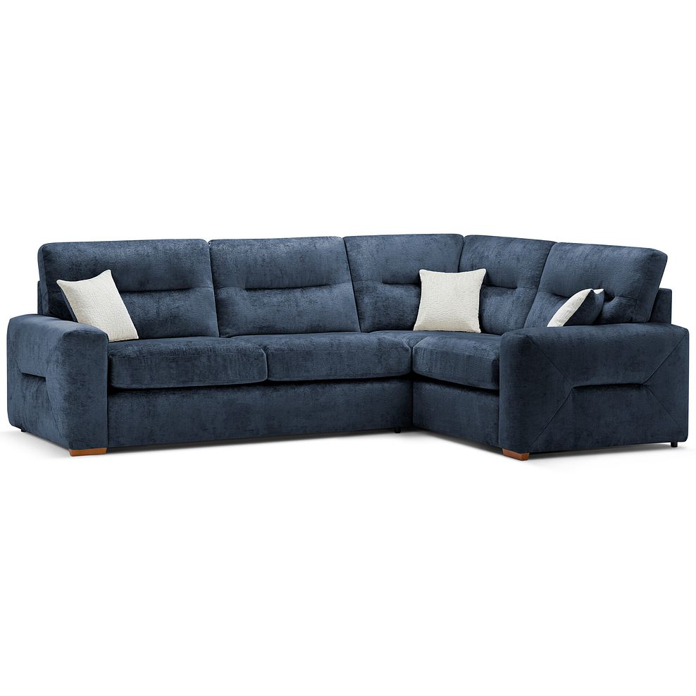 Lorenzo Left Hand Corner Sofa in Paolo Navy Fabric with Oyster Scatter Cushions 1