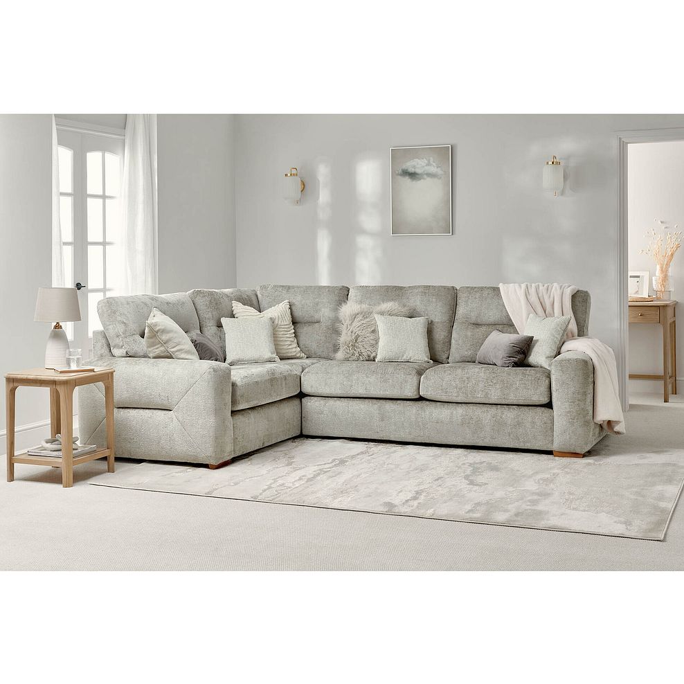 Lorenzo Right Hand Corner Sofa in Paolo Truffle Fabric with Oyster Scatter Cushions 1