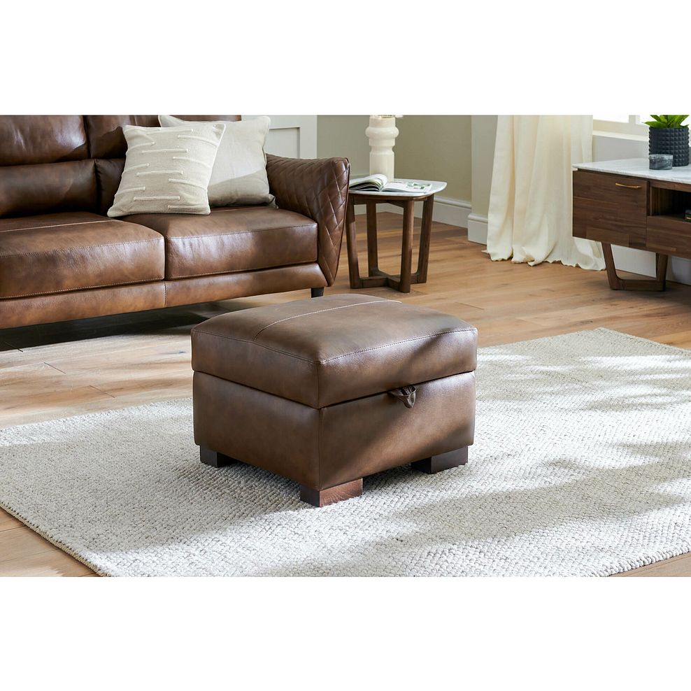 Lucca Storage Footstool in Houston Whiskey Leather Thumbnail 1