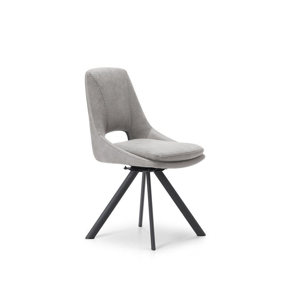 Lucia Ceramic Extending 4-6 Seater Swivel Dining Table in Matt Grey with 6 Nico Chairs in Light Grey 6