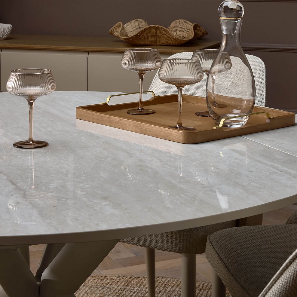 Lucia Ceramic Round Dining Table with 4 Aria Dining Chairs in Cream with Cappuccino Metal Legs 4