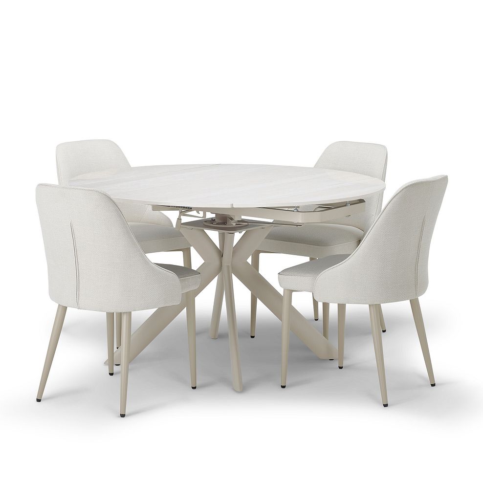 Lucia Ceramic Round Dining Table with 4 Aria Dining Chairs in Cream with Cappuccino Metal Legs 6