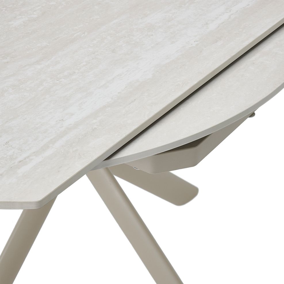 Lucia Ceramic Round Dining Table with 4 Nico Swivel Dining Chairs in Cream with Cappuccino Metal Legs 9