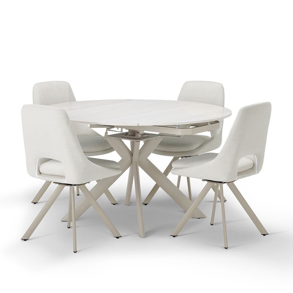 Lucia Ceramic Round Dining Table with 4 Nico Swivel Dining Chairs in Cream with Cappuccino Metal Legs 5