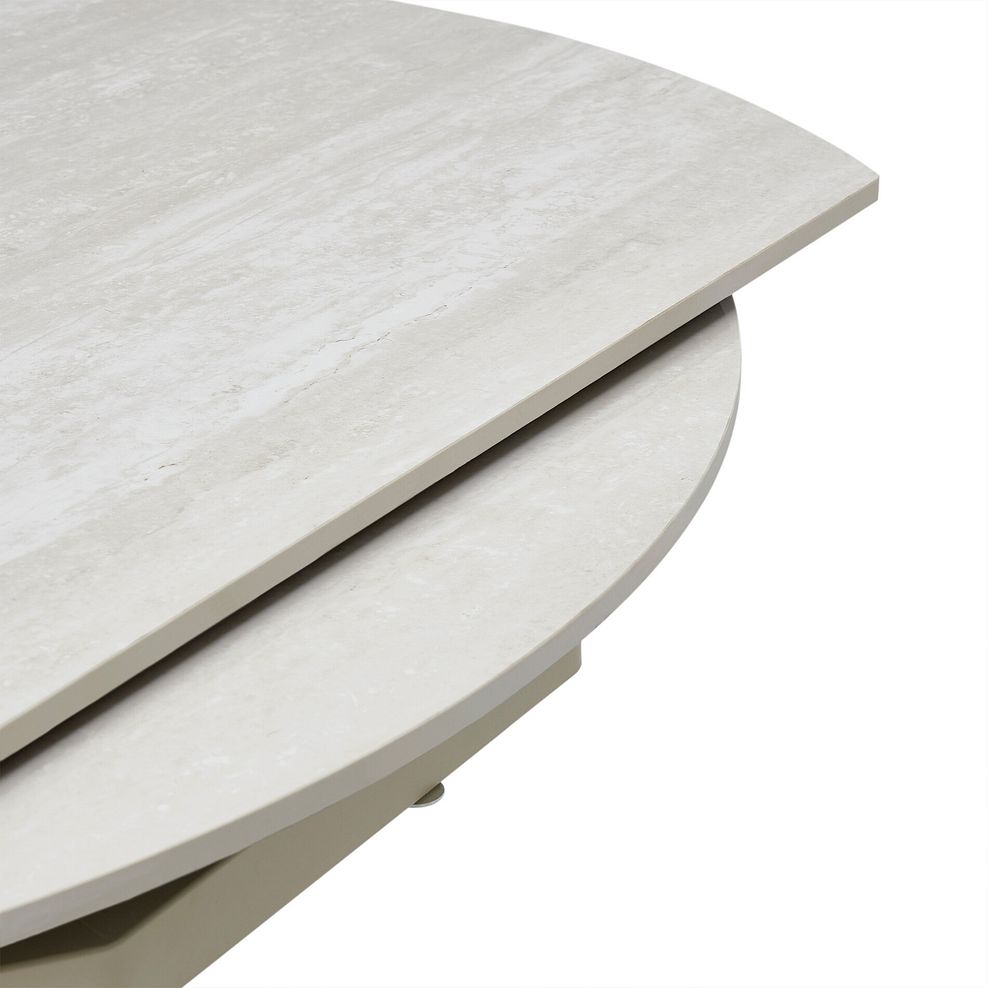 Lucia Ceramic Round Dining Table with 6 Nico Swivel Dining Chairs in Cream with Cappuccino Metal Legs 7