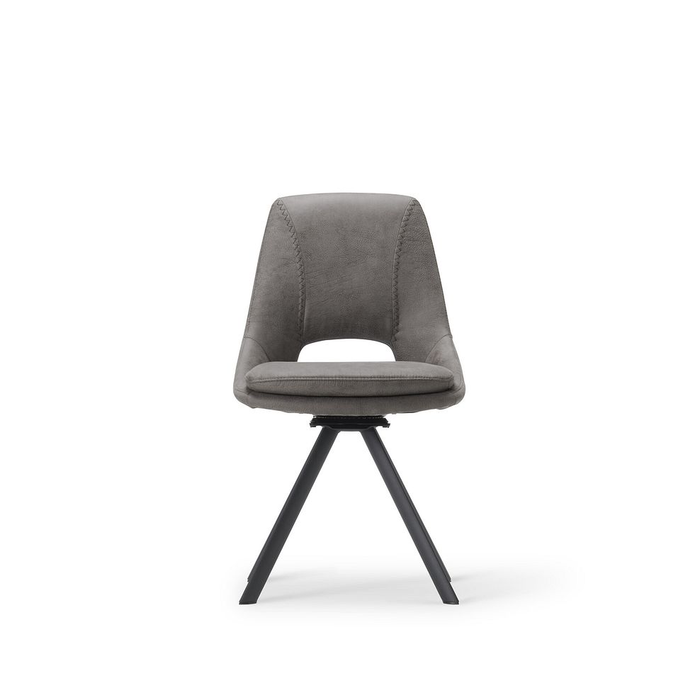 Lucia Ceramic Swivel Extending Round Dining Table in Matt Grey Finish 130cm + 6 Nico Swivel Dining Chair in Dark Grey with Black Metal Legs 7