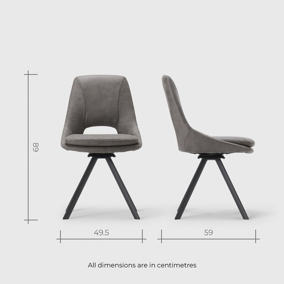 Lucia Ceramic Swivel Extending Round Dining Table in Matt Grey Finish 130cm + 6 Nico Swivel Dining Chair in Dark Grey with Black Metal Legs 11