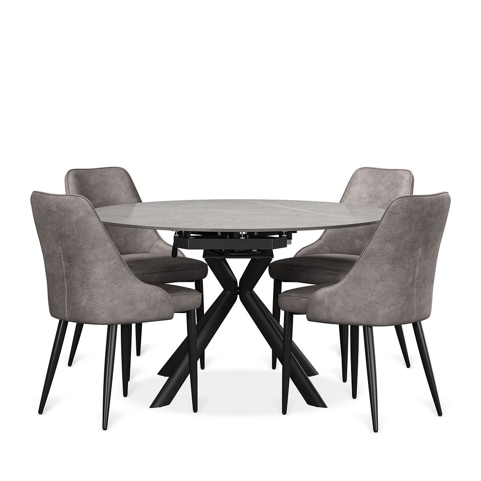 Lucia Ceramic Extending Round Dining Table in Matte Grey Finish 130cm with 4 Aria Dark Grey Chairs 1