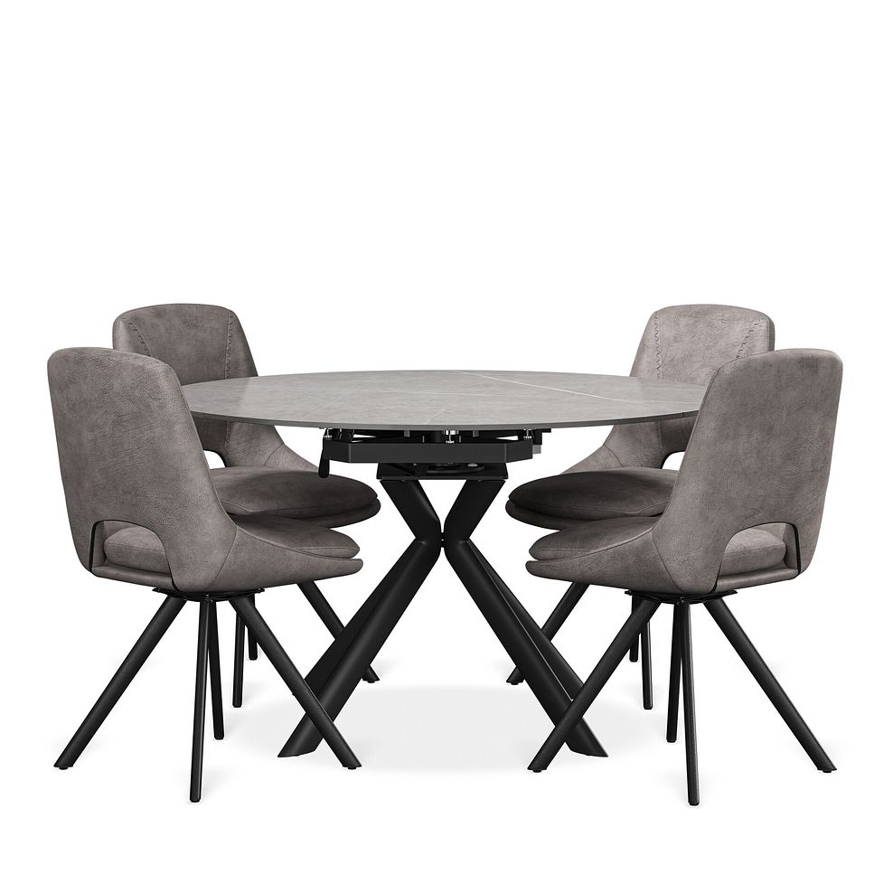 Lucia Ceramic Extending Round Dining Table in Matte Grey Finish 130cm with 4 Nico Dark Grey Chairs 1
