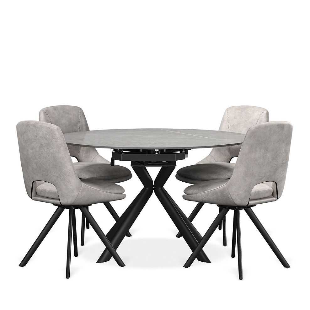 Lucia Ceramic Extending Round Dining Table in Matte Grey Finish 130cm with 4 Nico Light Grey Chairs 1
