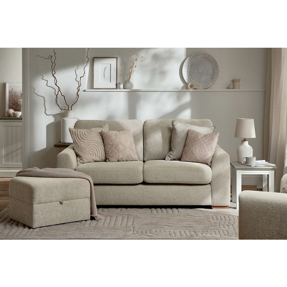 Ludlow 2 Seater Sofa in Ceriale Biscuit Fabric with Truffle Scatter Cushions 1