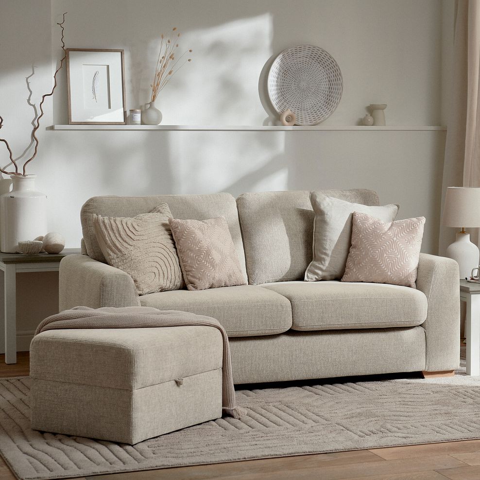 Ludlow 2 Seater Sofa in Ceriale Biscuit Fabric with Truffle Scatter Cushions 1