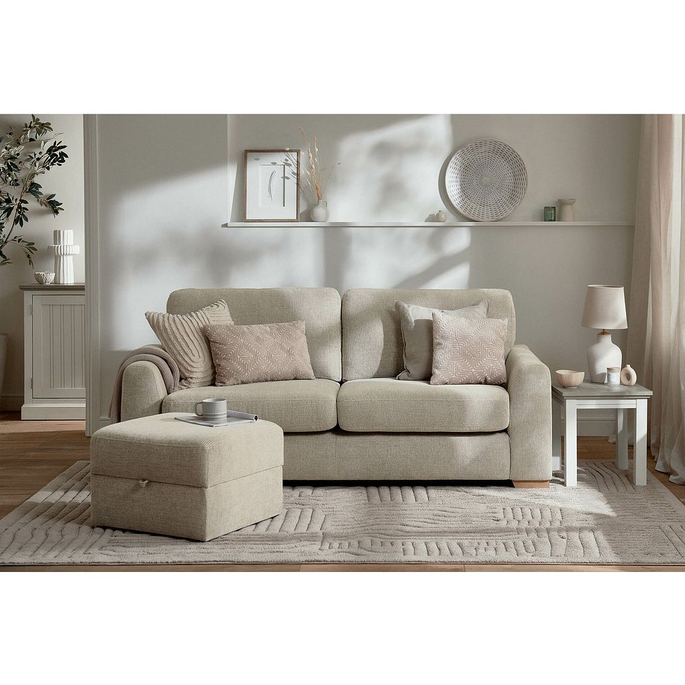 Ludlow 3 Seater Sofa in Ceriale Biscuit Fabric with Truffle Scatter Cushions 1