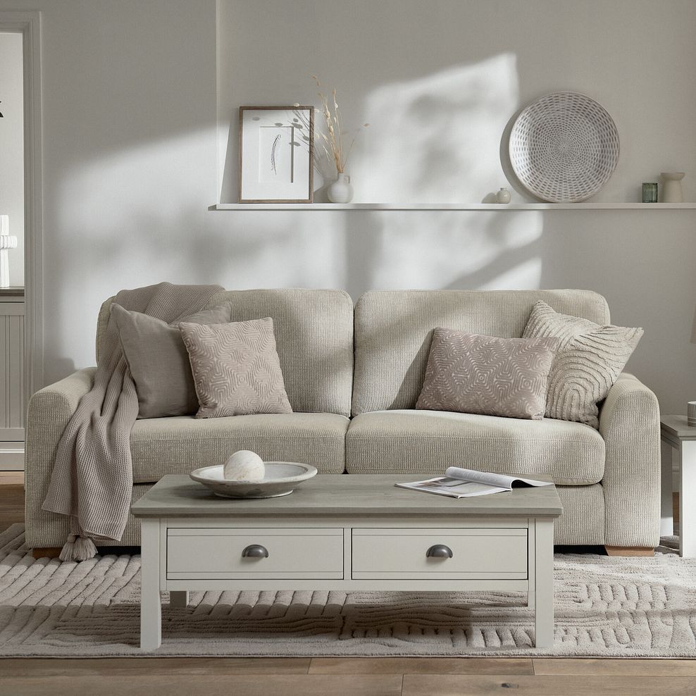 Ludlow 4 Seater Sofa in Ceriale Biscuit Fabric with Truffle Scatter Cushions 1