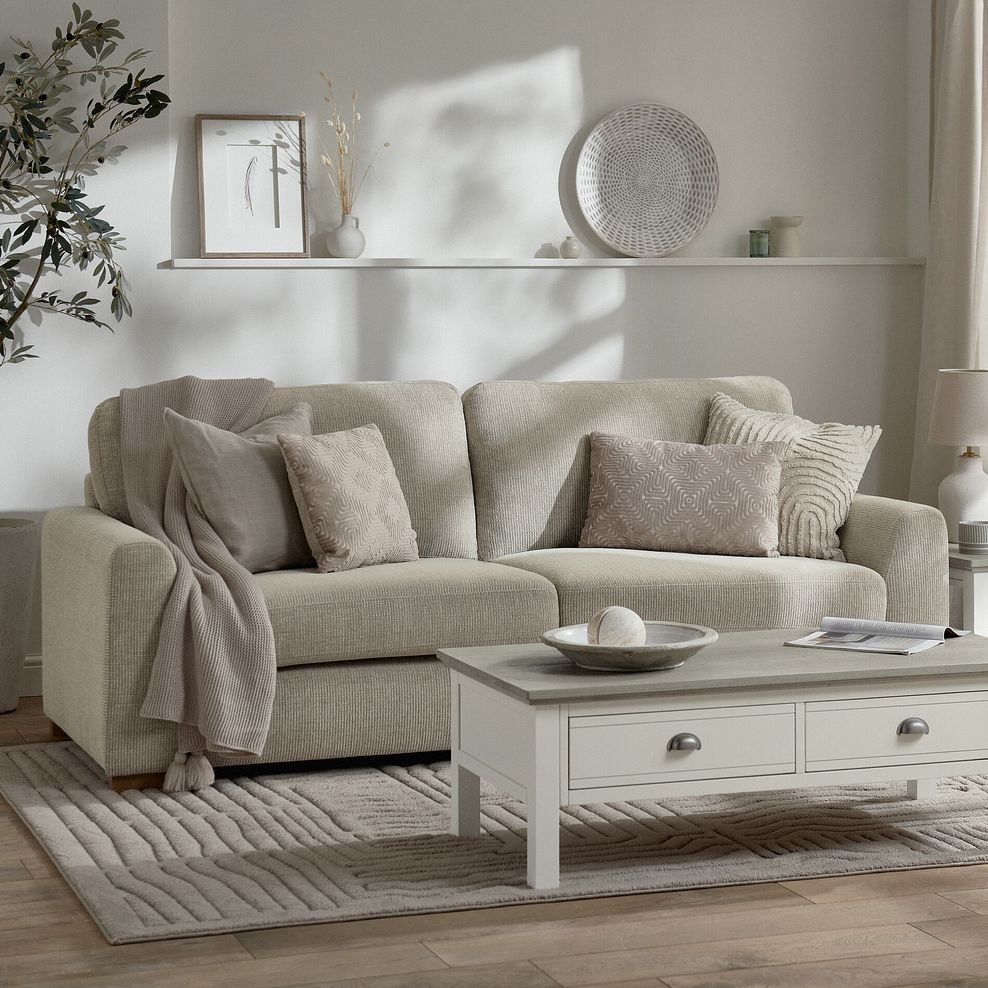 Ludlow 4 Seater Sofa in Ceriale Biscuit Fabric with Truffle Scatter Cushions 2