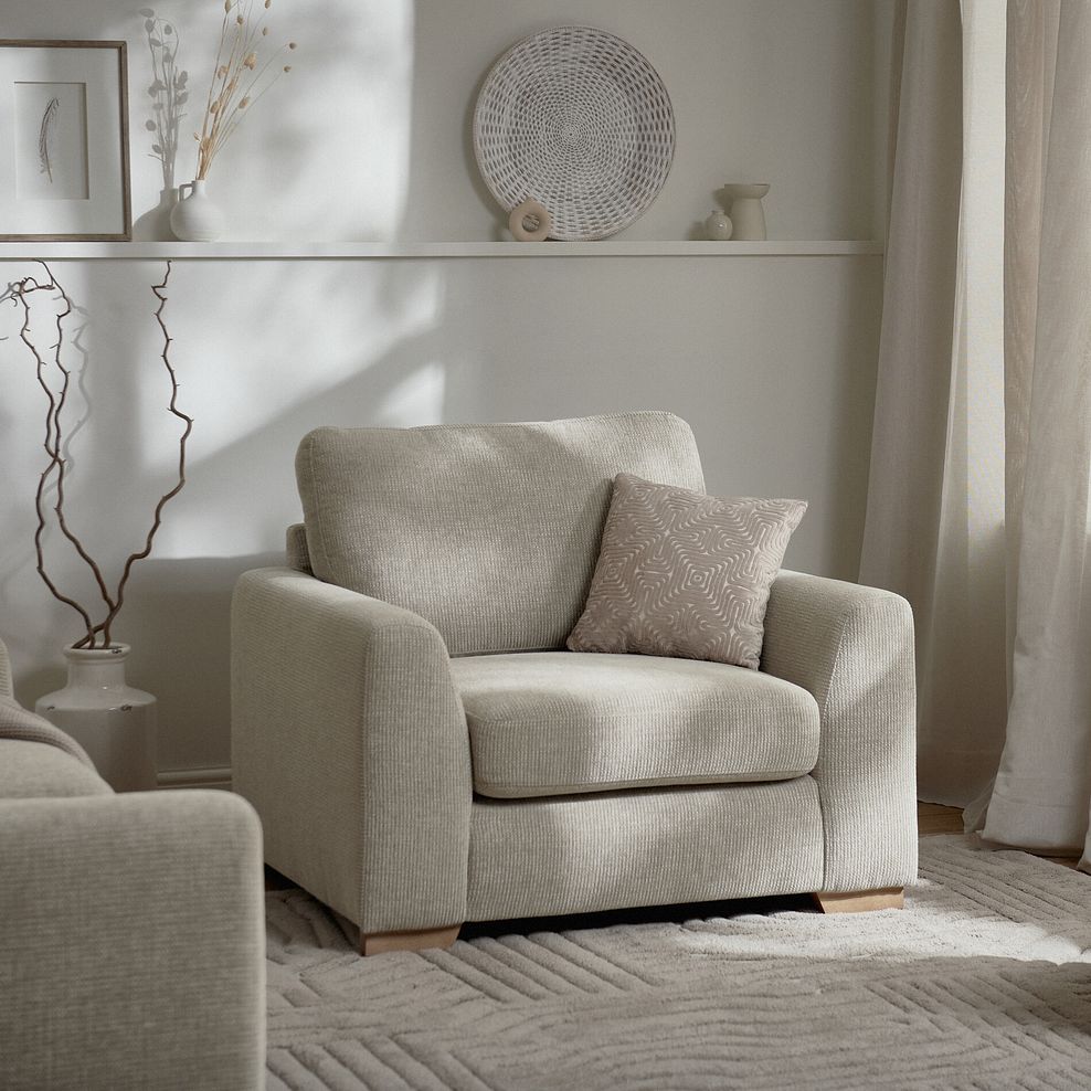 Ludlow Armchair in Ceriale Biscuit Fabric with Truffle Scatter Cushion 2