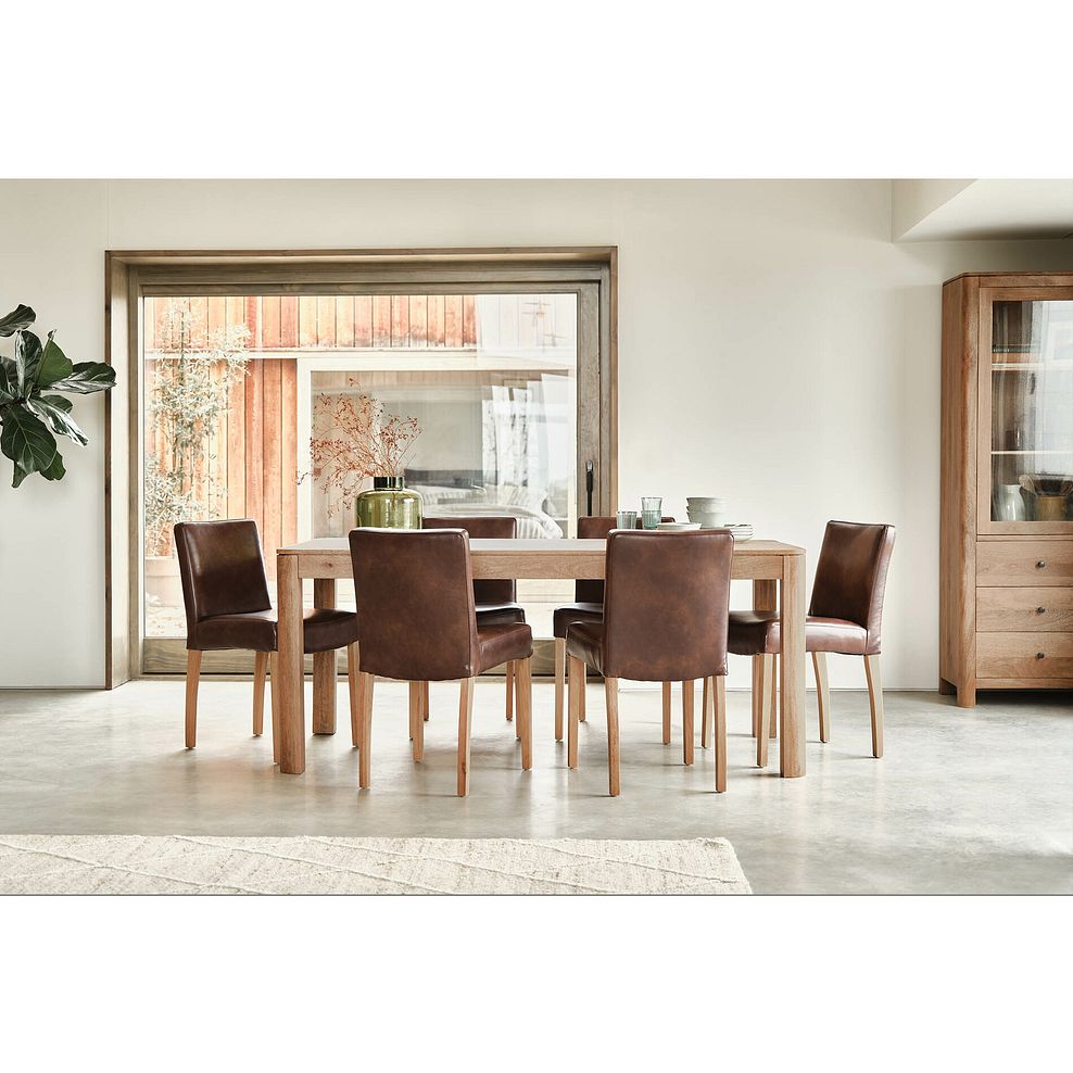 Lyla Mango Dining Table + 6 Dawson Chairs with Oak Legs in Vintage Brown Leather Look Fabric 2