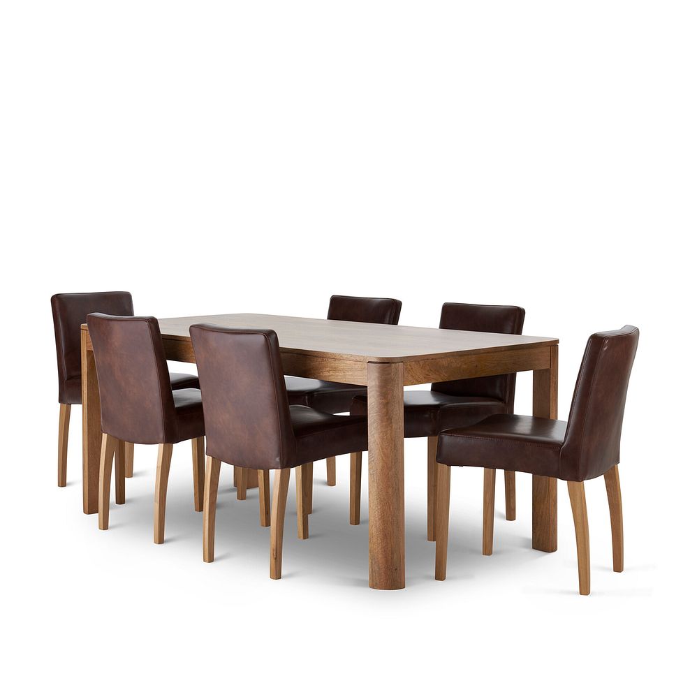 Lyla Mango Dining Table + 6 Dawson Chairs with Oak Legs in Vintage Brown Leather Look Fabric 3