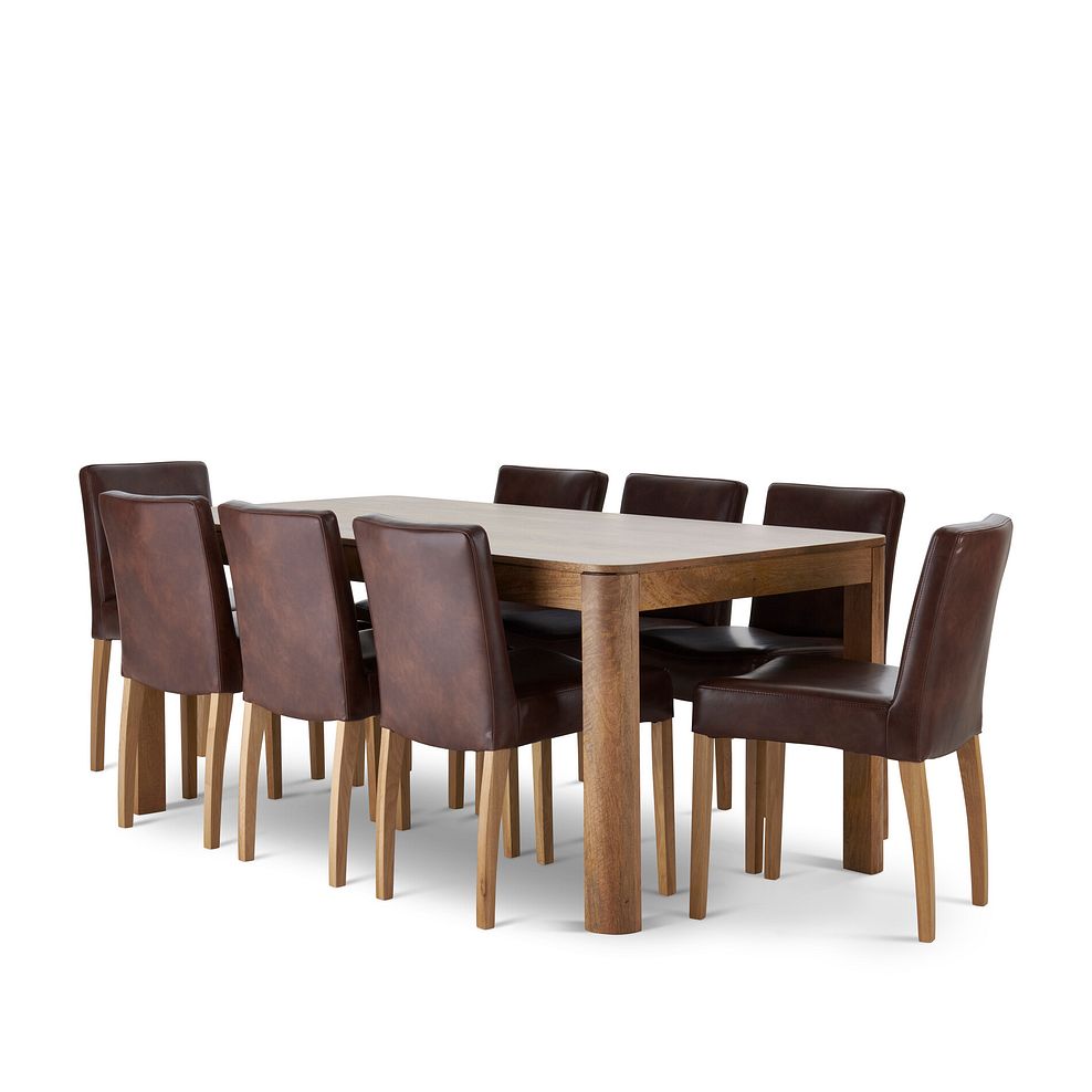 Lyla Mango Dining Table + 8 Dawson Chairs with Oak Legs in Vintage Brown Leather Look Fabric 12